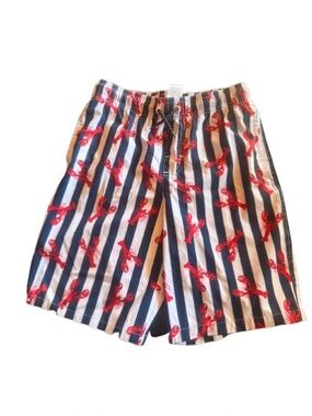wonder nation Boys Navy & White Stripe Swim Shorts with Red Lobster Print